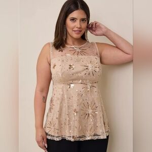 NEW! Torrid Embroidered Mesh Babydoll Top in Rose Gold, NWT, Plus Size 1